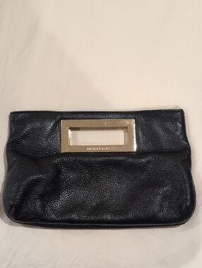 Michael Kors Black Pebble Leather Clutch with Gold Handle
